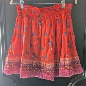 Old Navy Womens Red Floral Smocked Tiered Mini Skirt Womens M Soft Cotton Blend